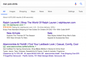 Search engine results of Ralph Lauren search